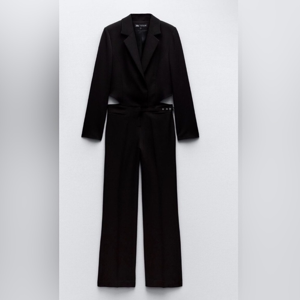 ZARA ~ BLACK CUT-OUT FULL LENGTH JUMPSUIT BLAZER - Picture 3 of 15